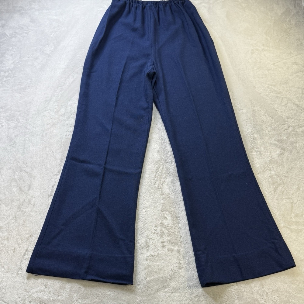 Vintage‎ 70s Navy Blue Wide Leg Disco Pants Elastic Waist  USA High Rise